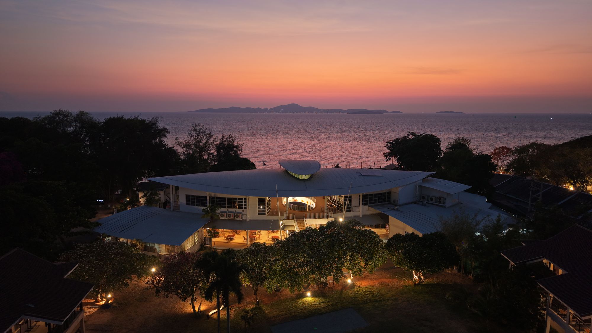 The clubhouse at dusk